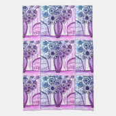 Abstrakte Linie Zeichnend Blumenkunst Lila Blau Geschirrtuch (Vertikal)