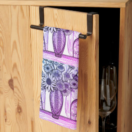 Abstrakte Linie Zeichnend Blumenkunst Lila Blau Geschirrtuch