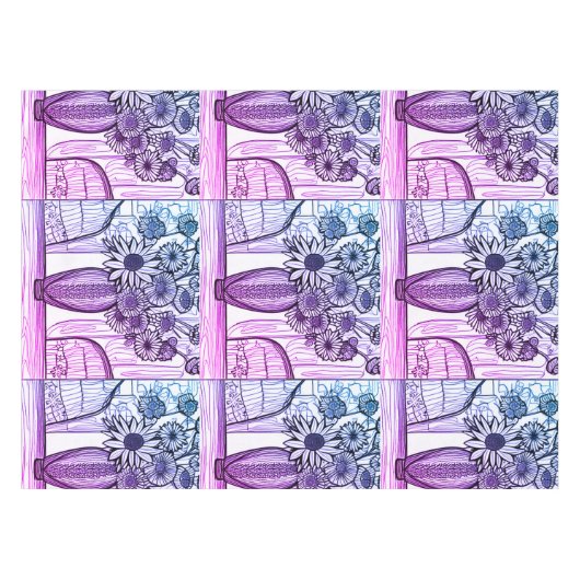 Abstrakte Linie Zeichnend Blumenkunst Lila Blau Tischdecke (Vorderseite (Horizontal))
