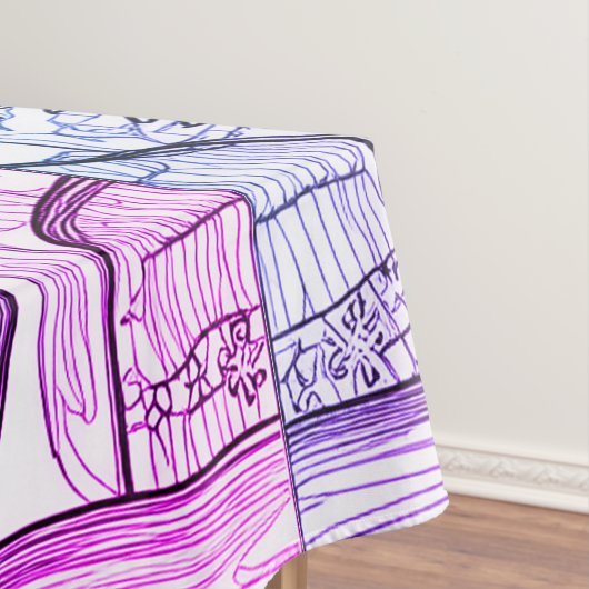 Abstrakte Linie Zeichnend Blumenkunst Lila Blau Tischdecke (Beispiel)