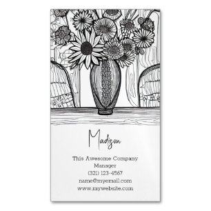 Abstrakte Linie Zeichnend Blumenkunst Magnetische Visitenkarte