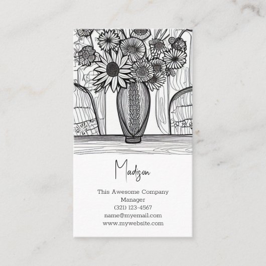 Abstrakte Linie Zeichnend Blumenkunst Visitenkarte (Vorderseite)