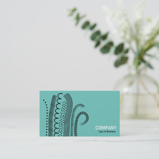 Abstrakte Linien 01 - Schwarz auf Aquamarin Visitenkarte (Stehend Vorderseite)