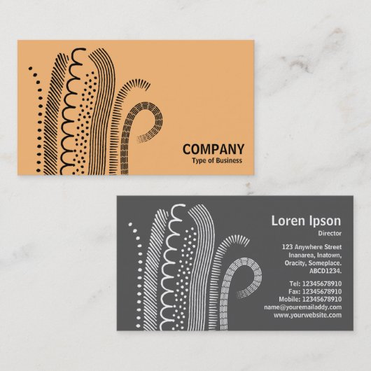 Abstrakte Linien 01 - Schwarz auf heller Orange Visitenkarte (Vorne/Hinten)