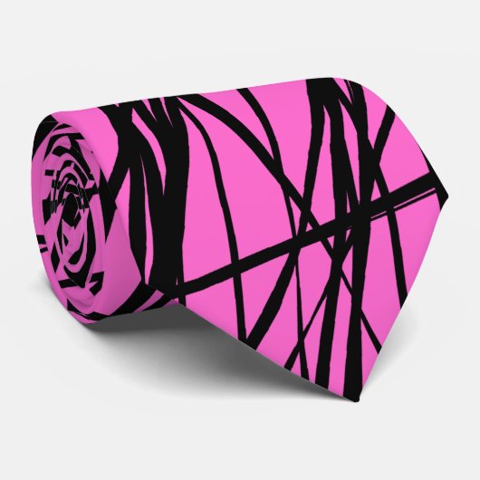 Abstrakte Linien - 02 - Rosa #FF66CC Krawatte (Gerollt)