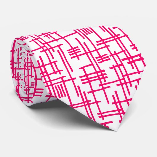 Abstrakte Linien 120923 - Neon Red on White Krawatte (Gerollt)