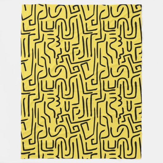 Abstrakte Linien 130318 - Schwarz auf #fff300 Gelb Fleecedecke (Vorderseite)