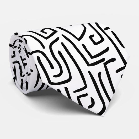 Abstrakte Linien 130318 - Schwarz auf Weiß Krawatte (Gerollt)