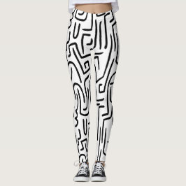 Abstrakte Linien 130318 - Schwarzes auf Weiß Leggings