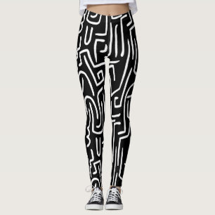 Abstrakte Linien 130318 - Weiß auf Schwarzem Leggings
