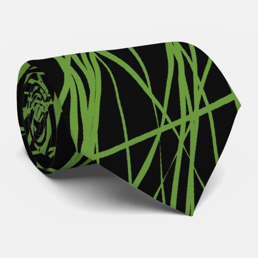 Abstrakte Linien - Avocado Green auf schwarz Krawatte (Gerollt)