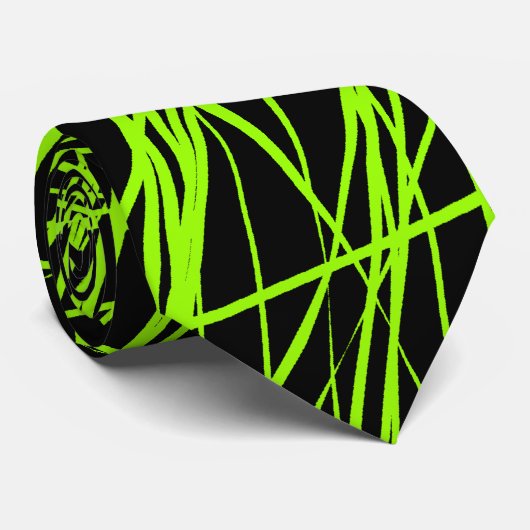 Abstrakte Linien - Chartreuse auf Schwarz Krawatte (Gerollt)