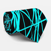 Abstrakte Linien - Cyan on Black Krawatte (Gerollt)