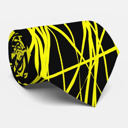 Abstrakte Linien - Gelb in Schwarz Krawatte (Gerollt)