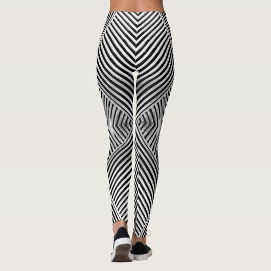 Abstrakte Linien in Schwarz und Weiß Leggings (Rückseite)