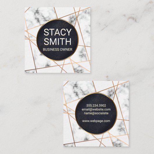 Abstrakte Linien | Marmor | Gold Speckled Banner Quadratische Visitenkarte (Vorne/Hinten)