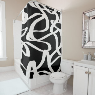 Abstrakte Linien Modern Schwarz und Beige Creme Wi Duschvorhang