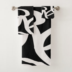 Abstrakte Linien Moderne Schwarz-Beige-Creme wirbe Badhandtuch Set