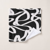 Abstrakte Linien Moderne Schwarz-Beige-Creme wirbe Badhandtuch Set (Waschlappen)