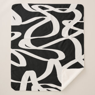 Abstrakte Linien Moderne Schwarz-Beige-Creme wirbe Sherpadecke