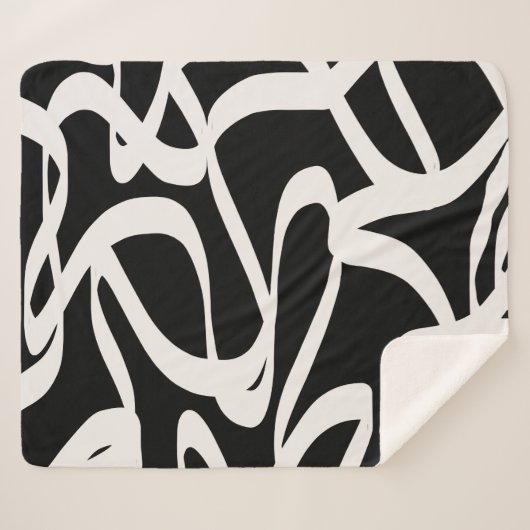 Abstrakte Linien Moderne Schwarz-Beige-Creme wirbe Sherpadecke (Vorderseite (Horizontal))