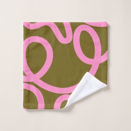 Abstrakte Linien, rosa und grün Badhandtuch Set (Waschlappen)