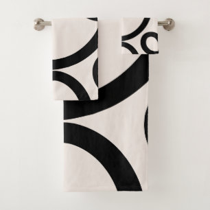 Abstrakte Linien Schwarz/Weiß Badhandtuch Set