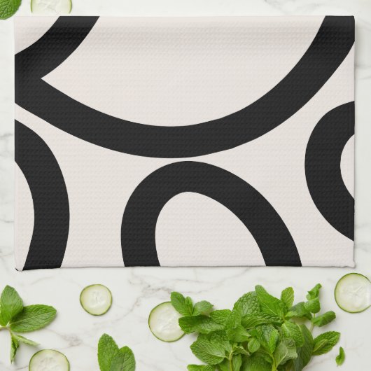Abstrakte Linien Schwarz/Weiß Geschirrtuch (Gefaltet)