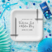 Abstrakte Linien Schwarz-weiß Moderne Hochzeit Pappteller (Party)