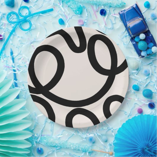 Abstrakte Linien Schwarz/Weiß Pappteller (Party)