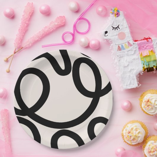 Abstrakte Linien Schwarz/Weiß Pappteller (Party)