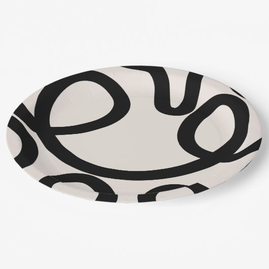 Abstrakte Linien Schwarz/Weiß Pappteller (Schrägansicht)