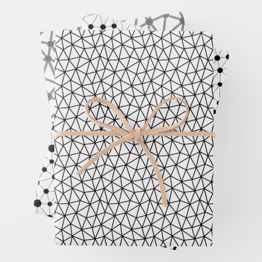 Abstrakte Linien und Punktmuster in Schwarzweiß Geschenkpapier Set (Beispiel)
