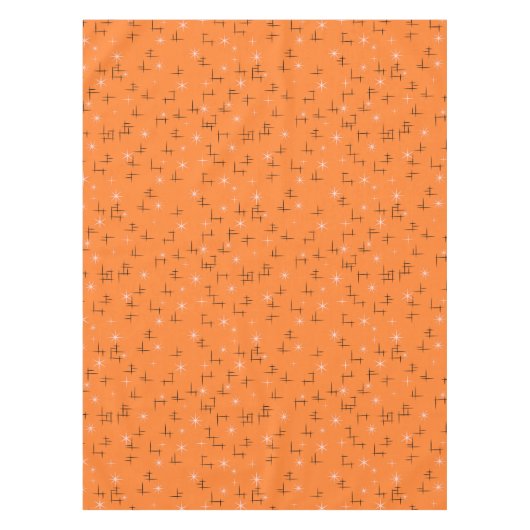 Abstrakte Linien und rosa Sterne auf orange Retro Tischdecke (Vorderseite)
