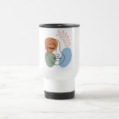 Abstrakte Linienkunst Gesicht mit botanischem Flai Reisebecher (Mittel)