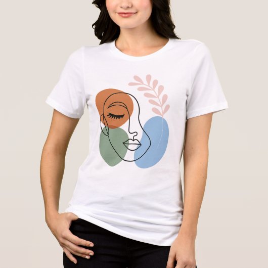 Abstrakte Linienkunst Gesicht mit botanischem Flai Tri-Blend Shirt (Vorderseite)