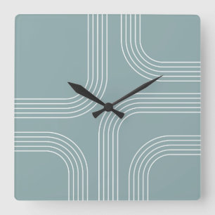 Abstrakte Linienkunst im Mid-Century-Stil Quadratische Wanduhr