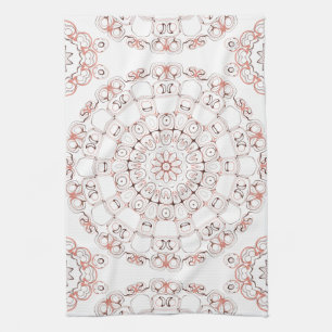 Abstrakte Linienkunst-Mandala in Braun- und Pfirsi Geschirrtuch