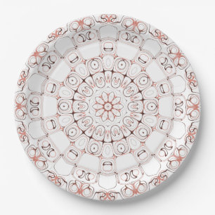 Abstrakte Linienkunst-Mandala in Braun- und Pfirsi Pappteller