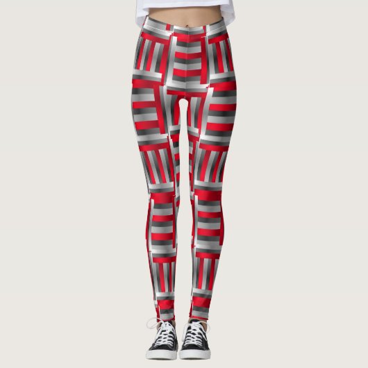 Abstrakte Linienmuster Rot und Schwarz Leggings (Vorderseite)