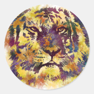 Abstrakte Lion Paintning Runder Aufkleber