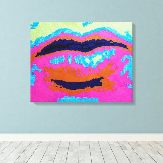 Abstrakte Lippen überzogene Canvas-Prints Leinwanddruck (Insitu (Holzboden))