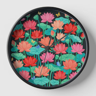 Abstrakte Lotus-Garten-Schmetterlinge-Kunstuhr Uhr