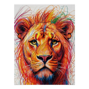 Abstrakte Löwe Kunstdruckerei, farbenfrohe Artenvi Poster