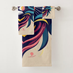Abstrakte Löwenkopf-Kunst Badhandtuch Set
