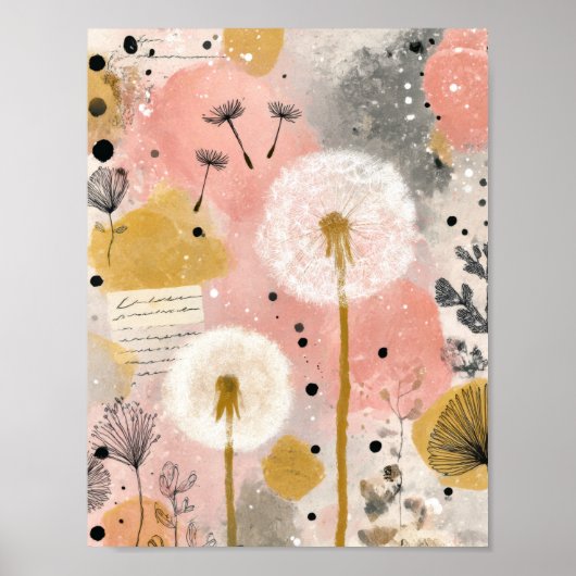 Abstrakte Löwenzahn-Wasserfarben-Blumenkunst Poster (Vorne)