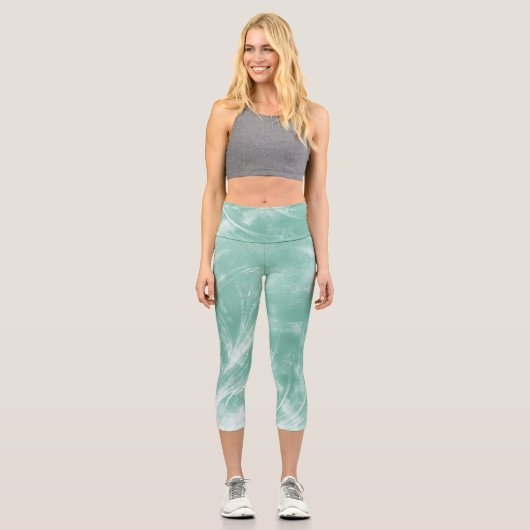Abstrakte Lüster und Glühwürmchen grün Capri Leggings (Vorderseite)