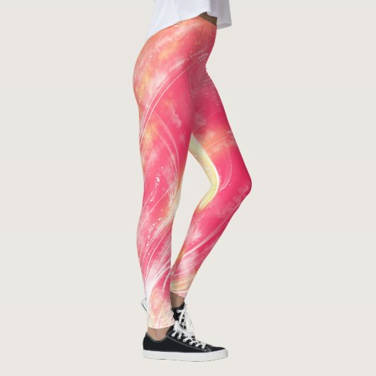 Abstrakte Lüster und Glühwürmchen Rot Leggings (Rechts)
