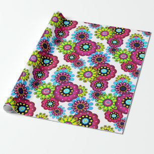 Abstrakte lustige Cartoon-Blumen floral Kinder ska Geschenkpapier