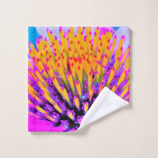 Abstrakte Macro Hot Pink und Gelb Badhandtuch Set (Waschlappen)